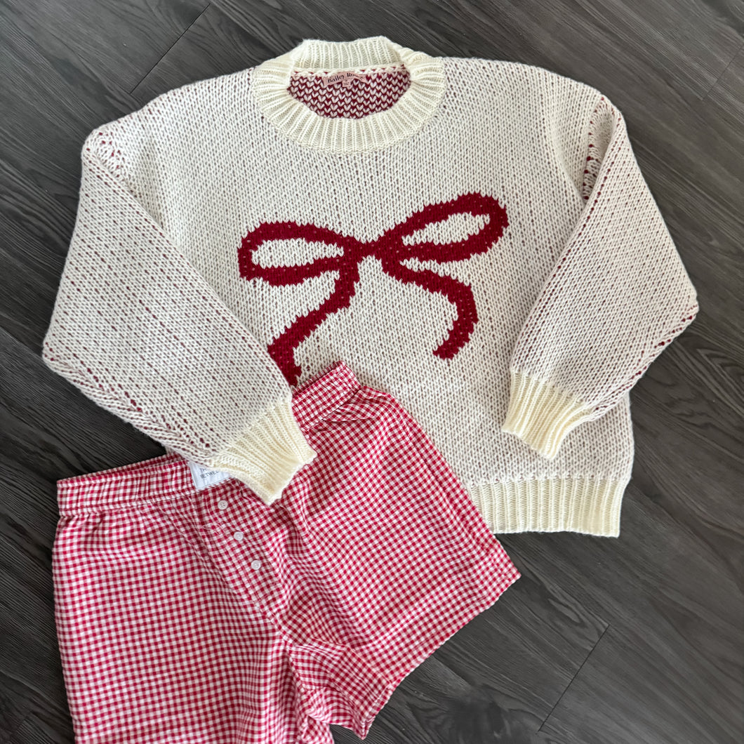 Ribbon Pullover Knit Sweater -Cream/Red